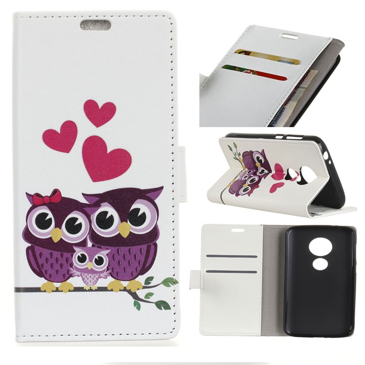 Pattern Printing Wallet Leather Case for Motorola Moto G7 Play - Sweet Owl Family-1