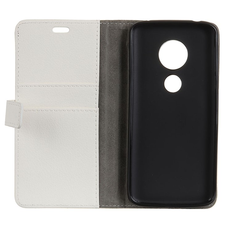 Litchi Texture Wallet Stand Leather Phone Cover for Motorola Moto G7 Play - White-5