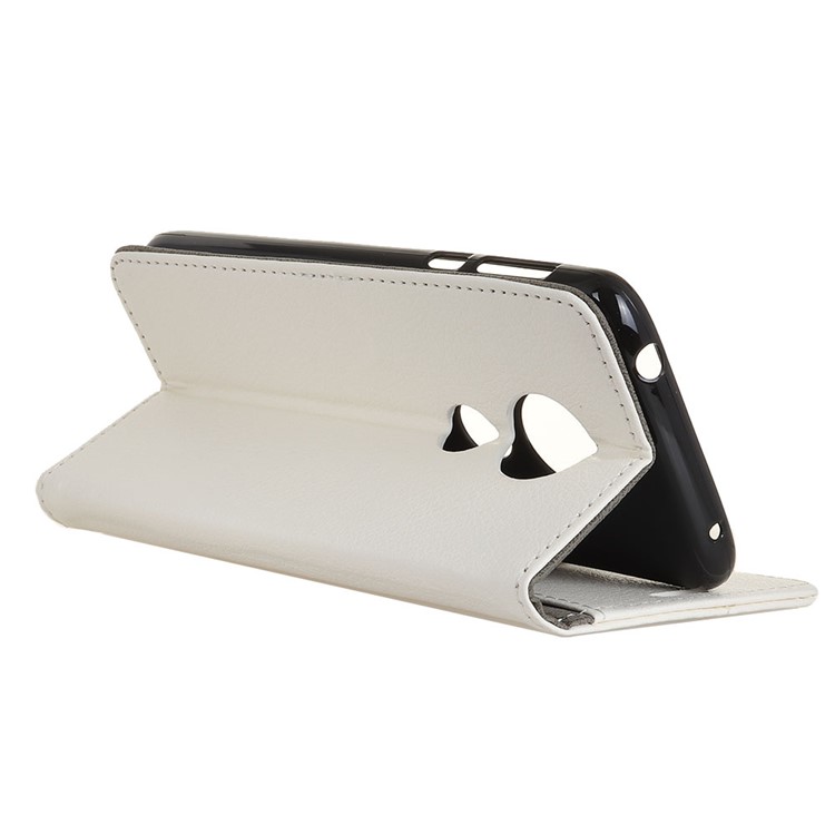 Litchi Texture Wallet Stand Leather Phone Cover for Motorola Moto G7 Play - White-6