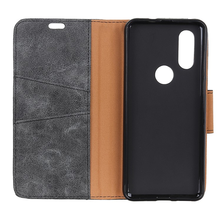 Retro Split Leather Wallet Stand Phone Case for Motorola P40 - Grey-6