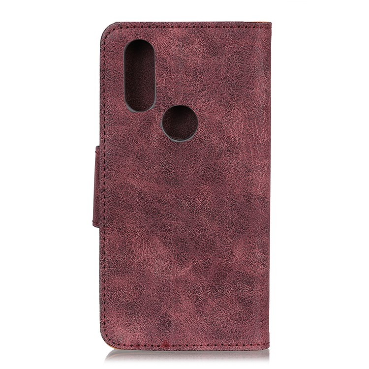 Retro Split Leather Wallet Stand Mobile Cover for Motorola P40 - Wine Red-4