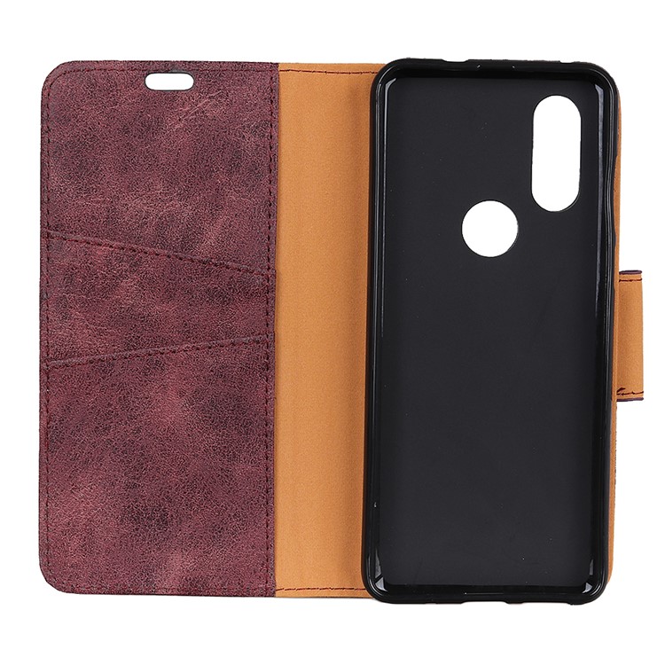 Retro Split Leather Wallet Stand Mobile Cover for Motorola P40 - Wine Red-5