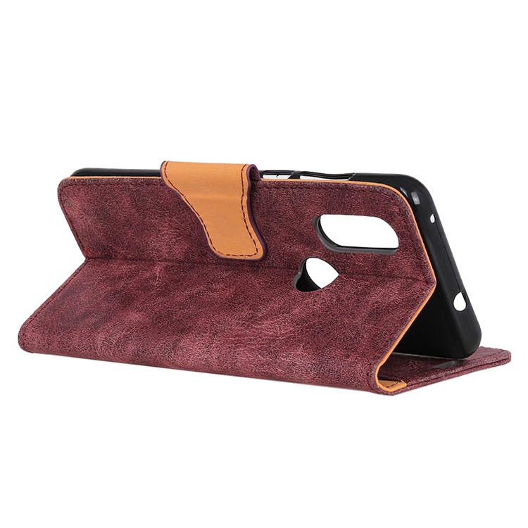 Retro Split Leather Wallet Stand Mobile Cover for Motorola P40 - Wine Red-8
