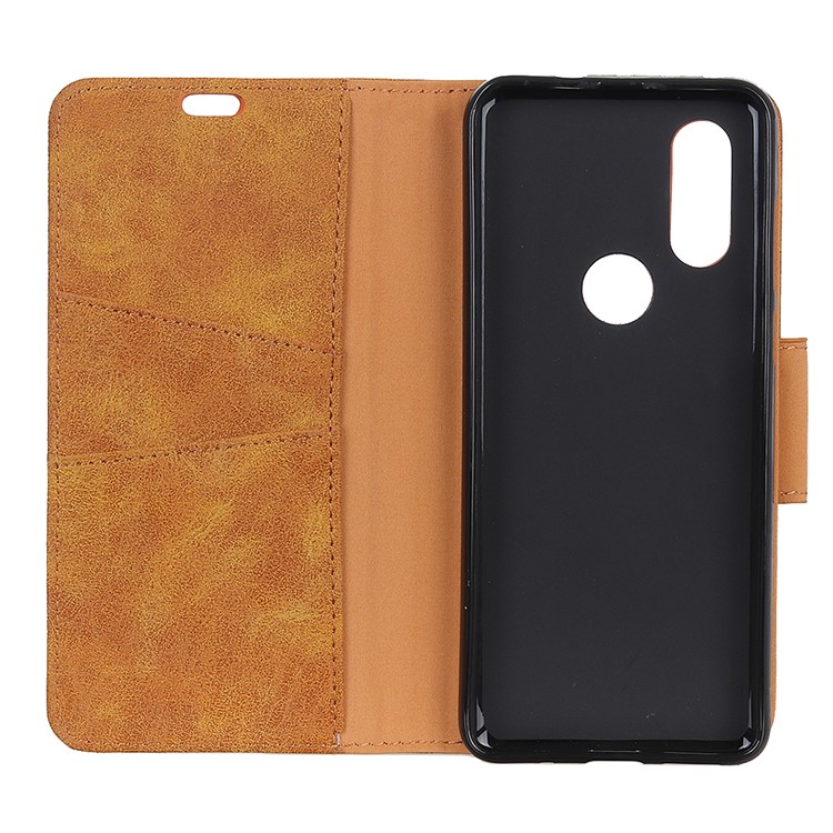Retro Split Leather Phone Shell with Wallet Stand for Motorola P40 - Brown-6