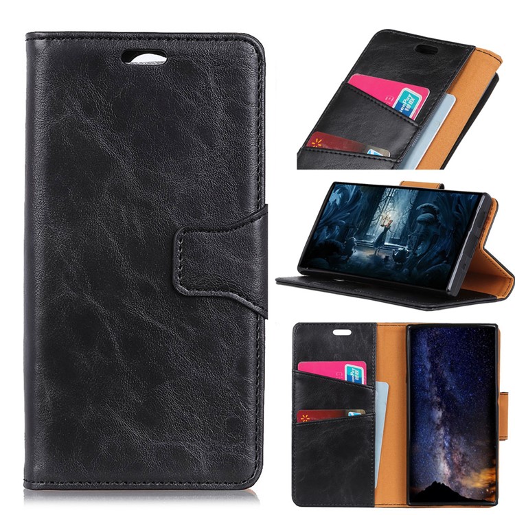 Crazy Horse Split Leather Stand Phone Case for Motorola P40 - Black-1