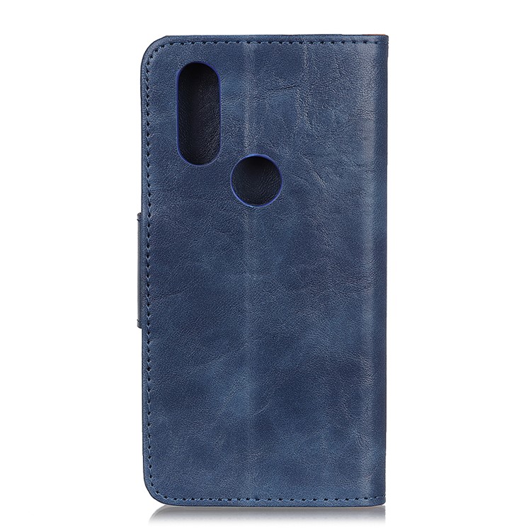 Crazy Horse Split Leather Protective Shell Case for Motorola P40 - Blue-3