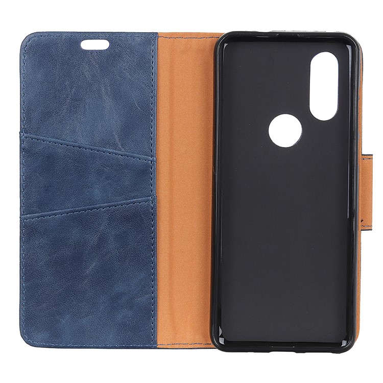 Crazy Horse Split Leather Protective Shell Case for Motorola P40 - Blue-4