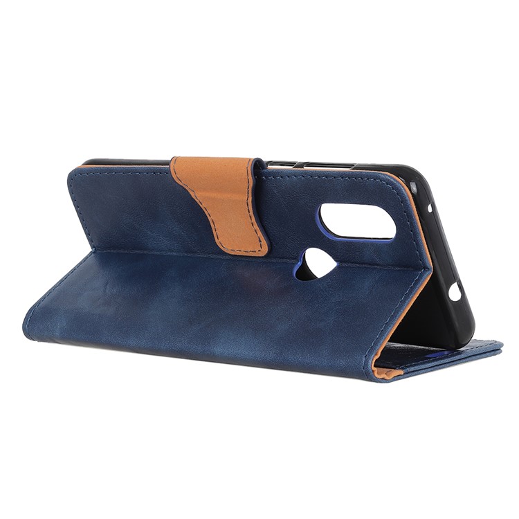 Crazy Horse Split Leather Protective Shell Case for Motorola P40 - Blue-5