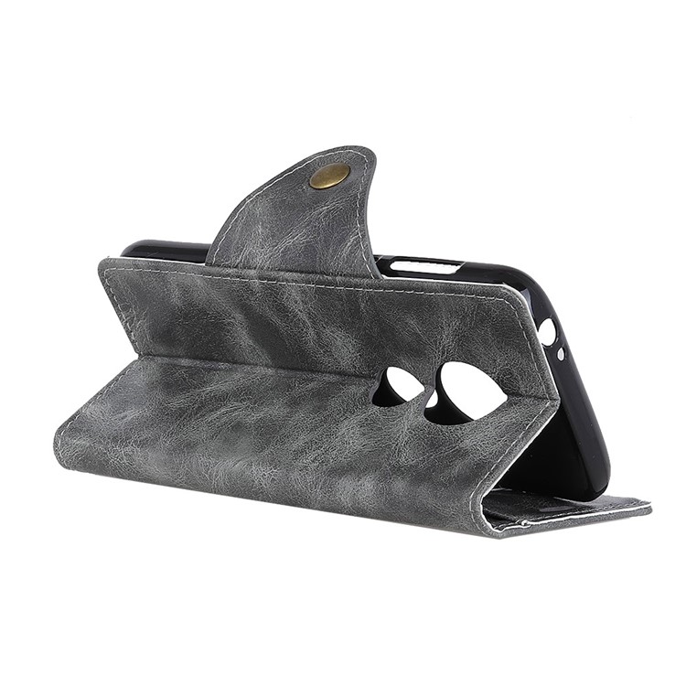 Textured PU Leather Wallet Protector Cover for Motorola Moto G7 Play - Grey-6
