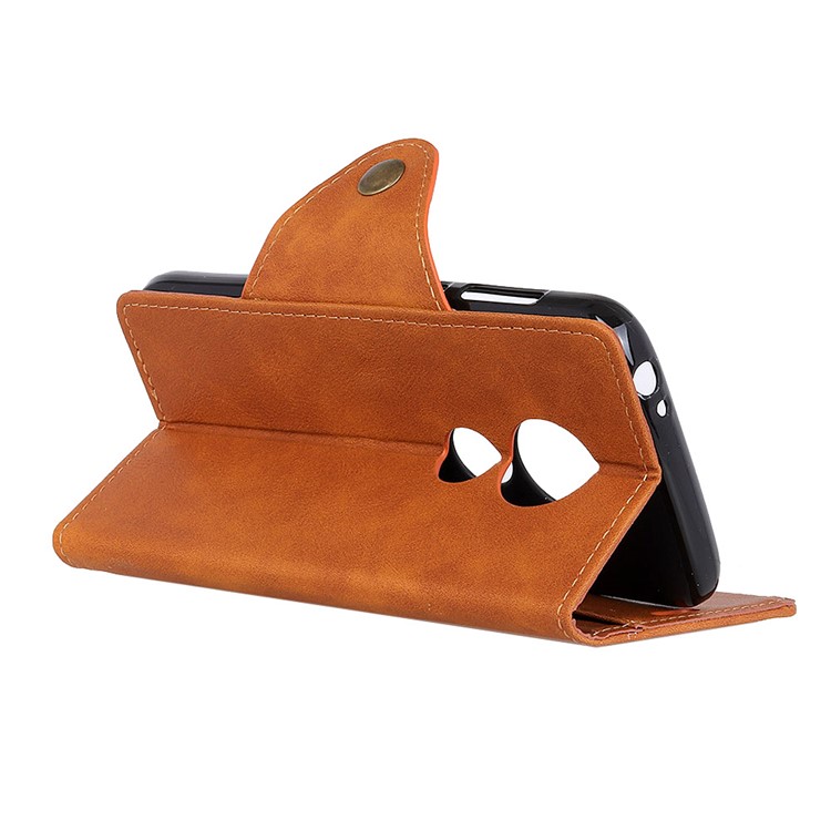 PU Leather Wallet Stand Cell Phone Casing for Motorola Moto G7 Play - Brown-7
