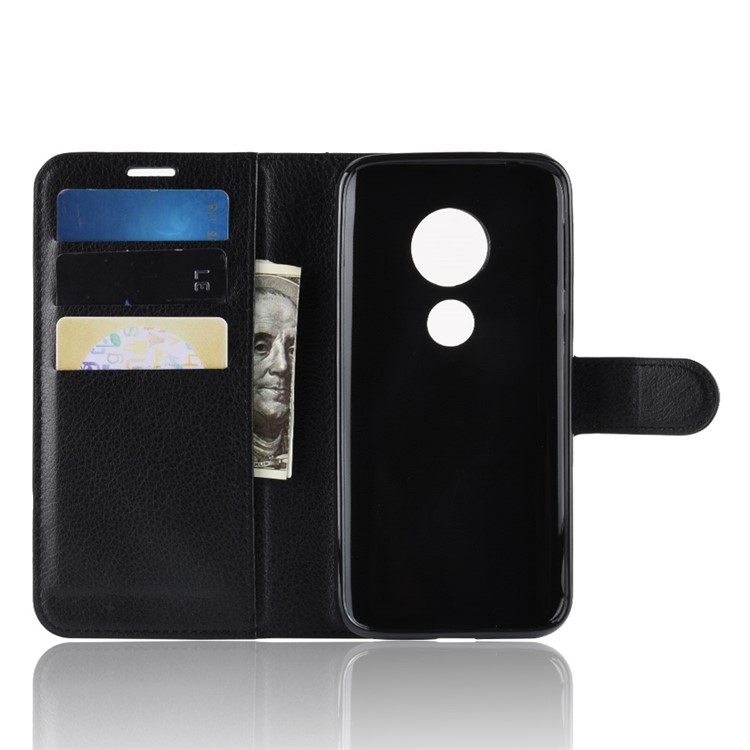 Litchi Skin PU Leather Magnetic Wallet Stand Case for Motorola Moto E5 Play Go - Black-3