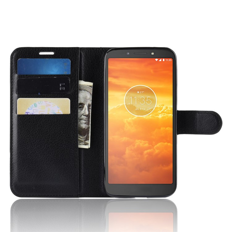 Litchi Skin PU Leather Magnetic Wallet Stand Case for Motorola Moto E5 Play Go - Black-4