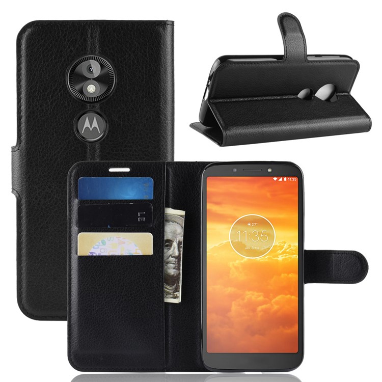 Litchi Skin PU Leather Magnetic Wallet Stand Case for Motorola Moto E5 Play Go - Black-7