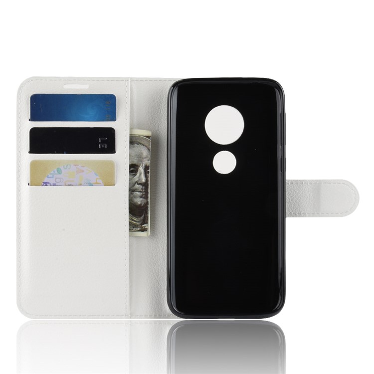 Litchi Skin PU Leather Magnetic Wallet Stand Cover for Motorola Moto E5 Play Go - White-3