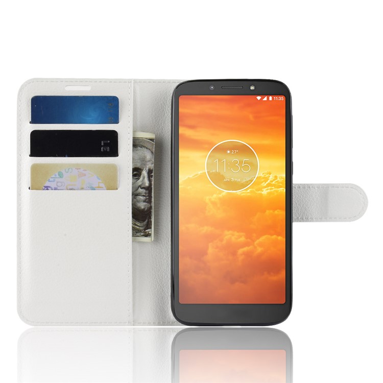 Litchi Skin PU Leather Magnetic Wallet Stand Cover for Motorola Moto E5 Play Go - White-4