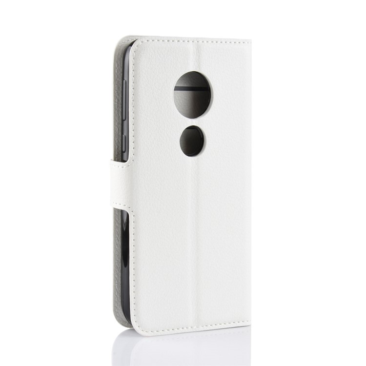 Litchi Skin PU Leather Magnetic Wallet Stand Cover for Motorola Moto E5 Play Go - White-7