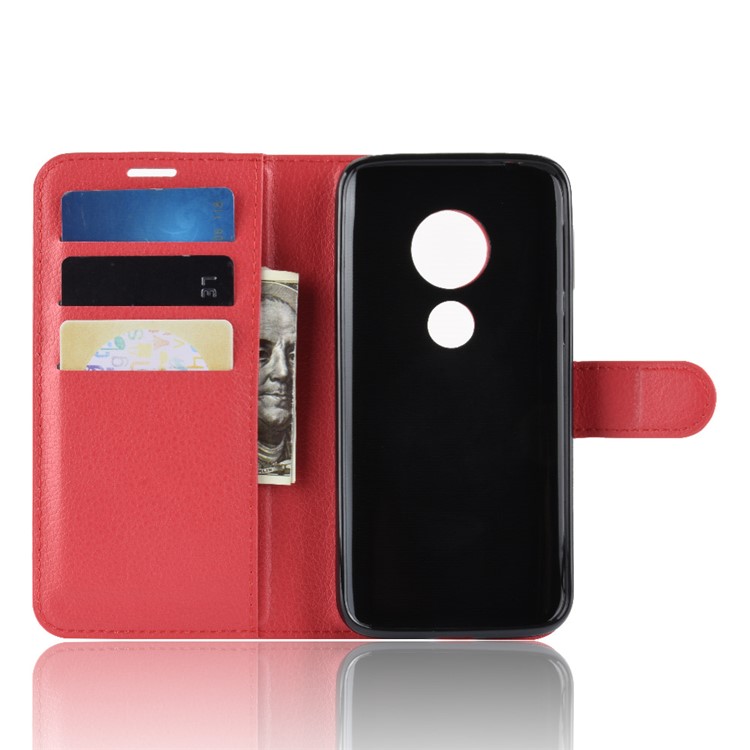 Litchi Skin PU Leather Magnetic Wallet Stand Casing for Motorola Moto E5 Play Go - Red-3