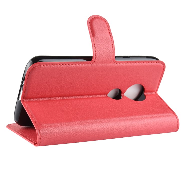 Litchi Skin PU Leather Magnetic Wallet Stand Casing for Motorola Moto E5 Play Go - Red-5