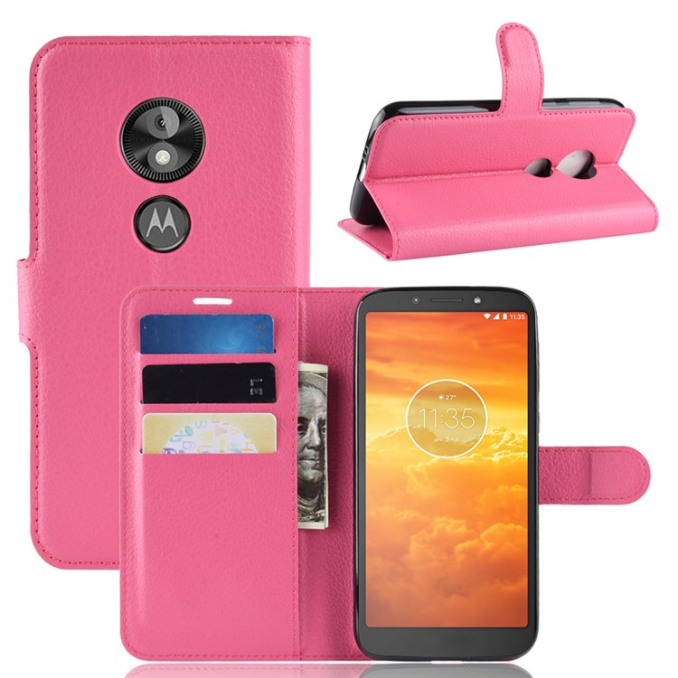 Litchi Skin PU Leather Magnetic Wallet Stand Mobile Phone Case for Motorola Moto E5 Play Go - Rose-1