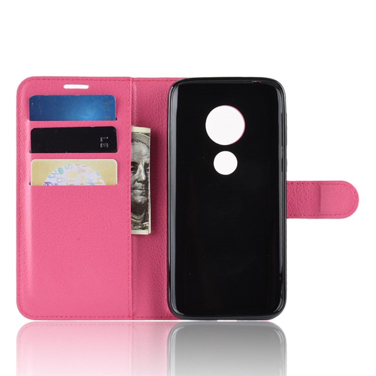 Litchi Skin PU Leather Magnetic Wallet Stand Mobile Phone Case for Motorola Moto E5 Play Go - Rose-3