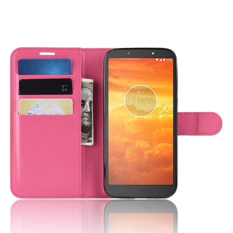 Litchi Skin PU Leather Magnetic Wallet Stand Mobile Phone Case for Motorola Moto E5 Play Go - Rose-4