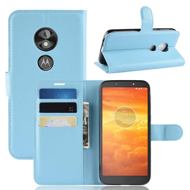Litchi Skin PU Leather Magnetic Wallet Stand Cell Phone Case for Motorola Moto E5 Play Go - Blue-1