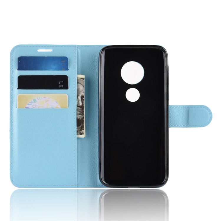Litchi Skin PU Leather Magnetic Wallet Stand Cell Phone Case for Motorola Moto E5 Play Go - Blue-3