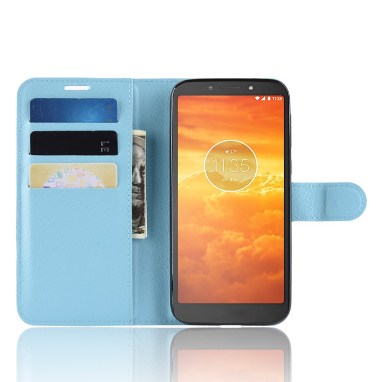 Litchi Skin PU Leather Magnetic Wallet Stand Cell Phone Case for Motorola Moto E5 Play Go - Blue-4