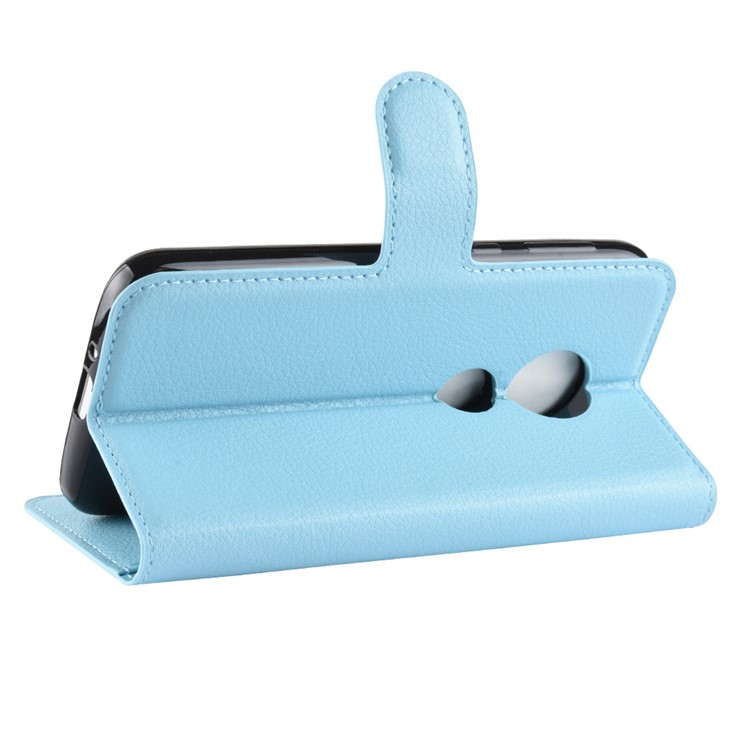 Litchi Skin PU Leather Magnetic Wallet Stand Cell Phone Case for Motorola Moto E5 Play Go - Blue-5