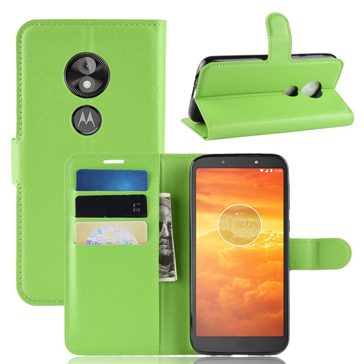 Litchi Skin PU Leather Magnetic Wallet Stand Protective Case for Motorola Moto E5 Play Go - Green-1