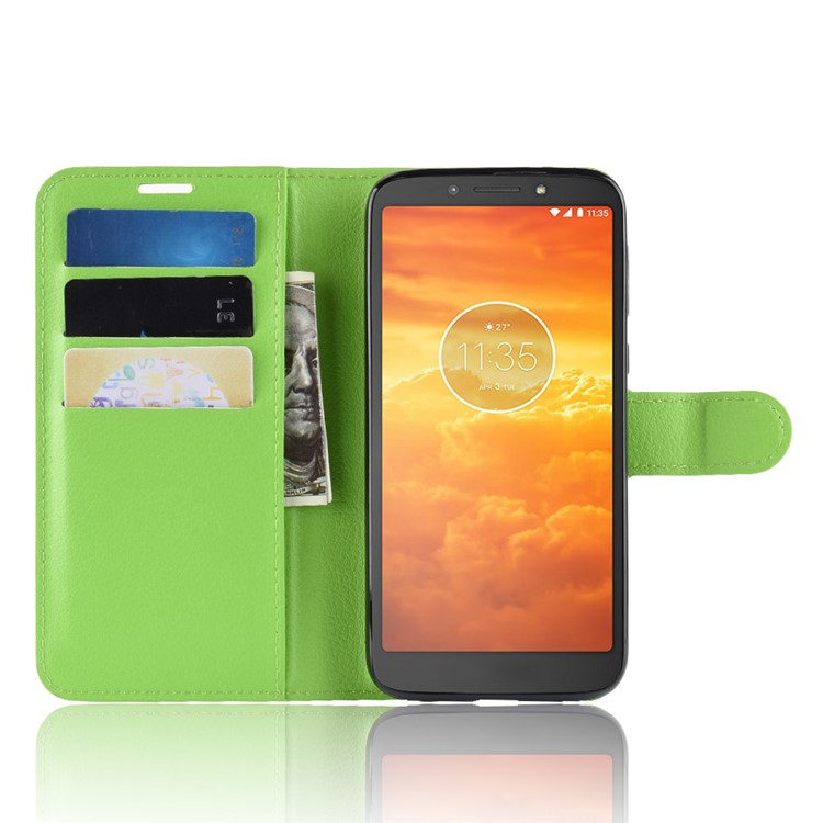 Litchi Skin PU Leather Magnetic Wallet Stand Protective Case for Motorola Moto E5 Play Go - Green-4