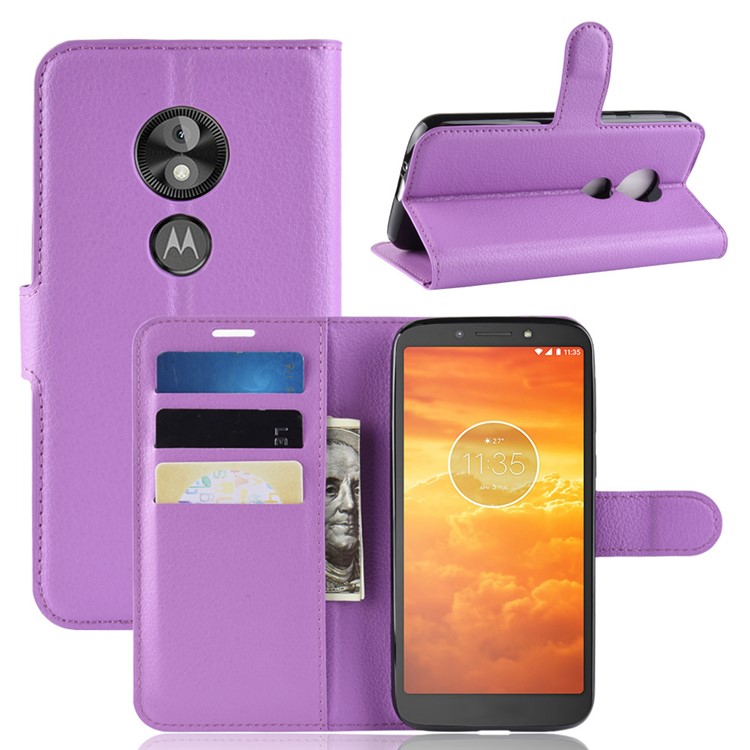 Litchi Skin PU Leather Magnetic Wallet Stand Protective Cover for Motorola Moto E5 Play Go - Purple-1