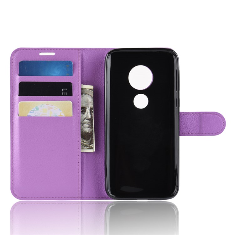 Litchi Skin PU Leather Magnetic Wallet Stand Protective Cover for Motorola Moto E5 Play Go - Purple-3