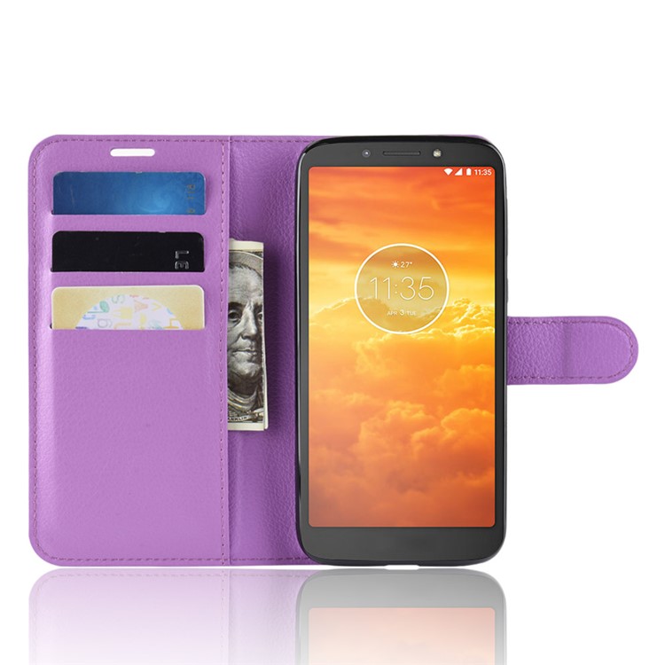 Litchi Skin PU Leather Magnetic Wallet Stand Protective Cover for Motorola Moto E5 Play Go - Purple-4
