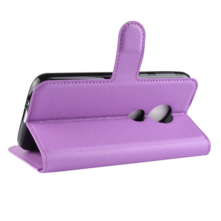 Litchi Skin PU Leather Magnetic Wallet Stand Protective Cover for Motorola Moto E5 Play Go - Purple-5