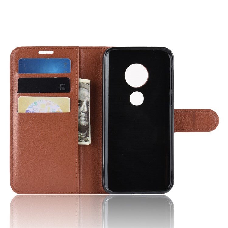 Litchi Skin PU Leather Magnetic Wallet Stand Protective Shell for Motorola Moto E5 Play Go - Brown-3