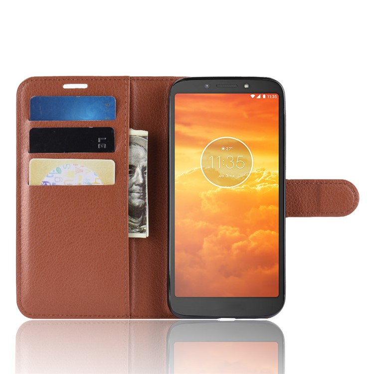 Litchi Skin PU Leather Magnetic Wallet Stand Protective Shell for Motorola Moto E5 Play Go - Brown-4