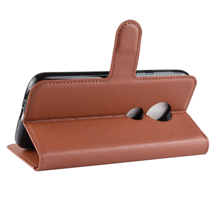 Litchi Skin PU Leather Magnetic Wallet Stand Protective Shell for Motorola Moto E5 Play Go - Brown-5