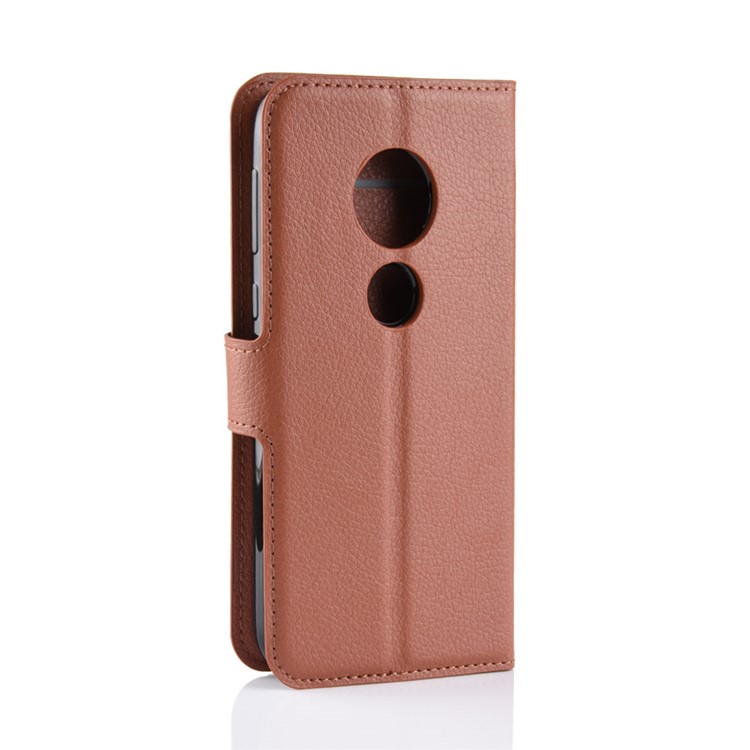 Litchi Skin PU Leather Magnetic Wallet Stand Protective Shell for Motorola Moto E5 Play Go - Brown-6