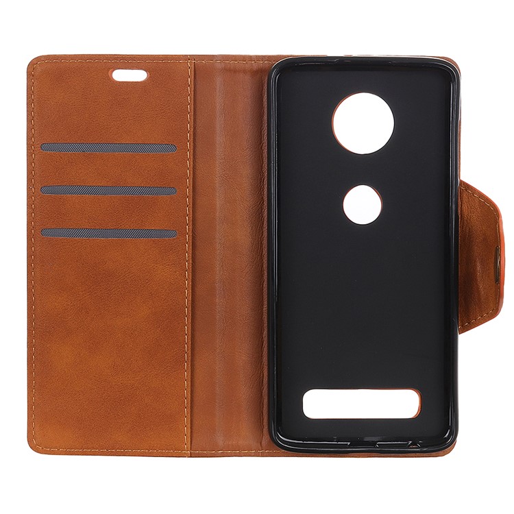 PU Leather Wallet Stand Shell for Motorola Moto Z4 Play - Brown-4