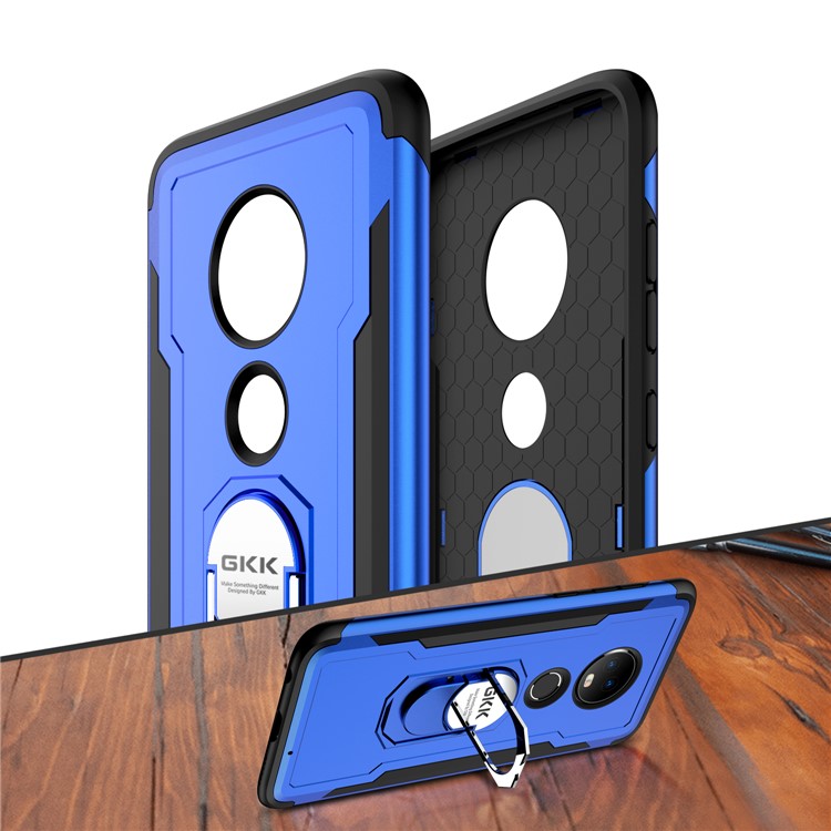 GKK 360 Degree Rotating Magnetic Finger Ring Kickstand TPU+PC Hybrid Phone Casing for Motorola Moto G7 / G7 Plus - Blue-2