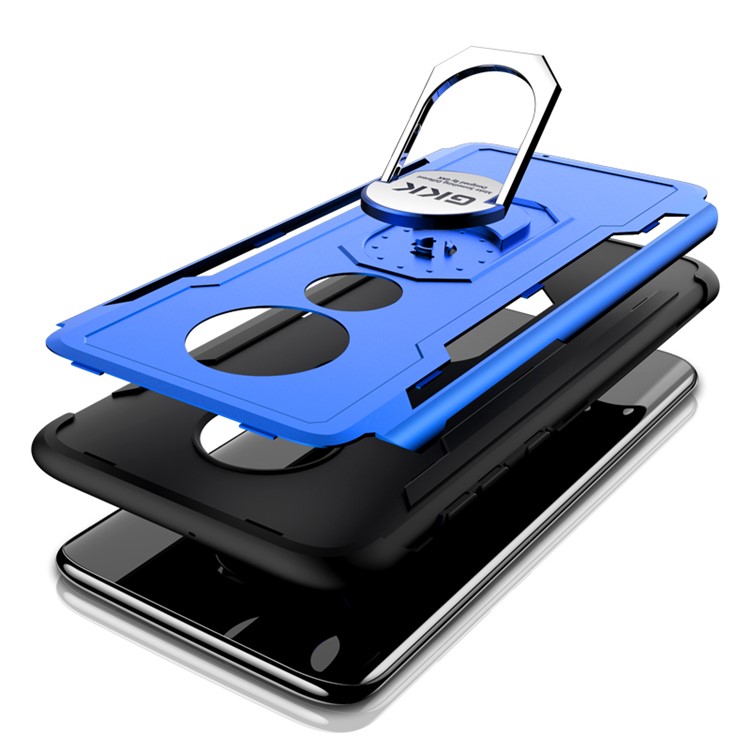GKK 360 Degree Rotating Magnetic Finger Ring Kickstand TPU+PC Hybrid Phone Casing for Motorola Moto G7 / G7 Plus - Blue-3