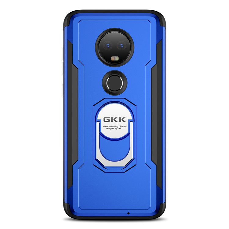GKK 360 Degree Rotating Magnetic Finger Ring Kickstand TPU+PC Hybrid Phone Casing for Motorola Moto G7 / G7 Plus - Blue-4