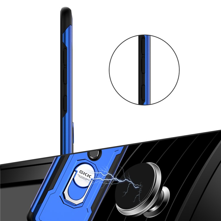 GKK 360 Degree Rotating Magnetic Finger Ring Kickstand TPU+PC Hybrid Phone Casing for Motorola Moto G7 / G7 Plus - Blue-5
