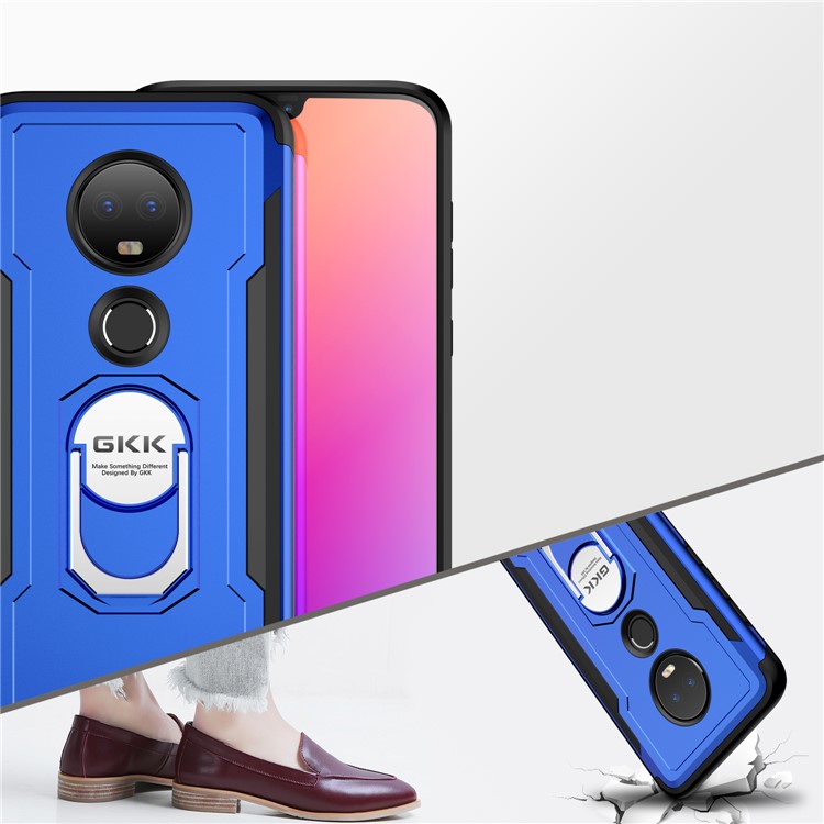 GKK 360 Degree Rotating Magnetic Finger Ring Kickstand TPU+PC Hybrid Phone Casing for Motorola Moto G7 / G7 Plus - Blue-6