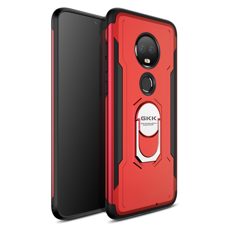 GKK 360 Degree Rotating Magnetic Finger Ring Kickstand TPU+PC Hybrid Phone Cover for Motorola Moto G7 / G7 Plus - Red-1