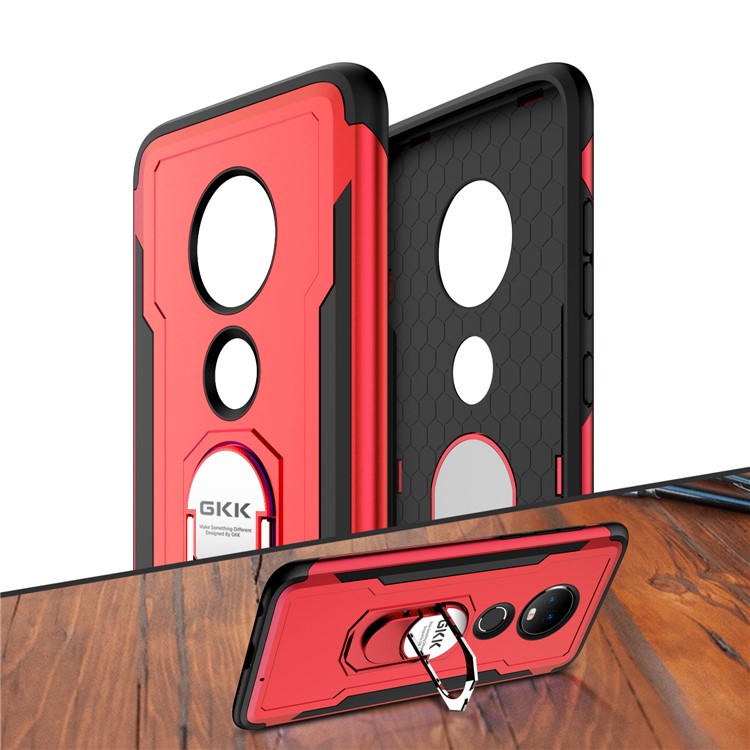 GKK 360 Degree Rotating Magnetic Finger Ring Kickstand TPU+PC Hybrid Phone Cover for Motorola Moto G7 / G7 Plus - Red-2