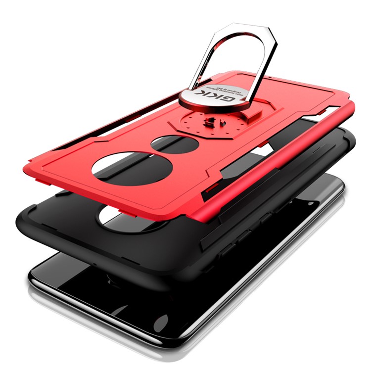 GKK 360 Degree Rotating Magnetic Finger Ring Kickstand TPU+PC Hybrid Phone Cover for Motorola Moto G7 / G7 Plus - Red-3