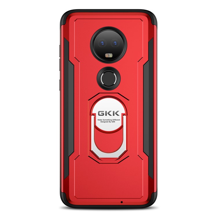 GKK 360 Degree Rotating Magnetic Finger Ring Kickstand TPU+PC Hybrid Phone Cover for Motorola Moto G7 / G7 Plus - Red-4