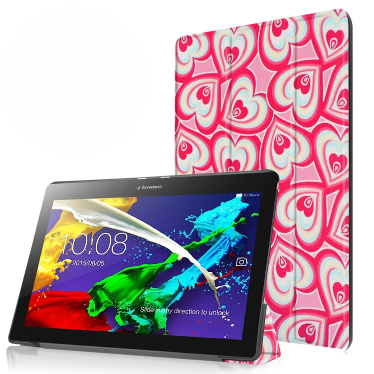 Tri-fold Stand Flip Leather Case for Lenovo Tab 2 A10-30 - Multiple Hearts-1